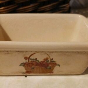 EUC Nantucket Ceramic Mini Loaf Bread Cake Pan Basket Of Flowers Design #103